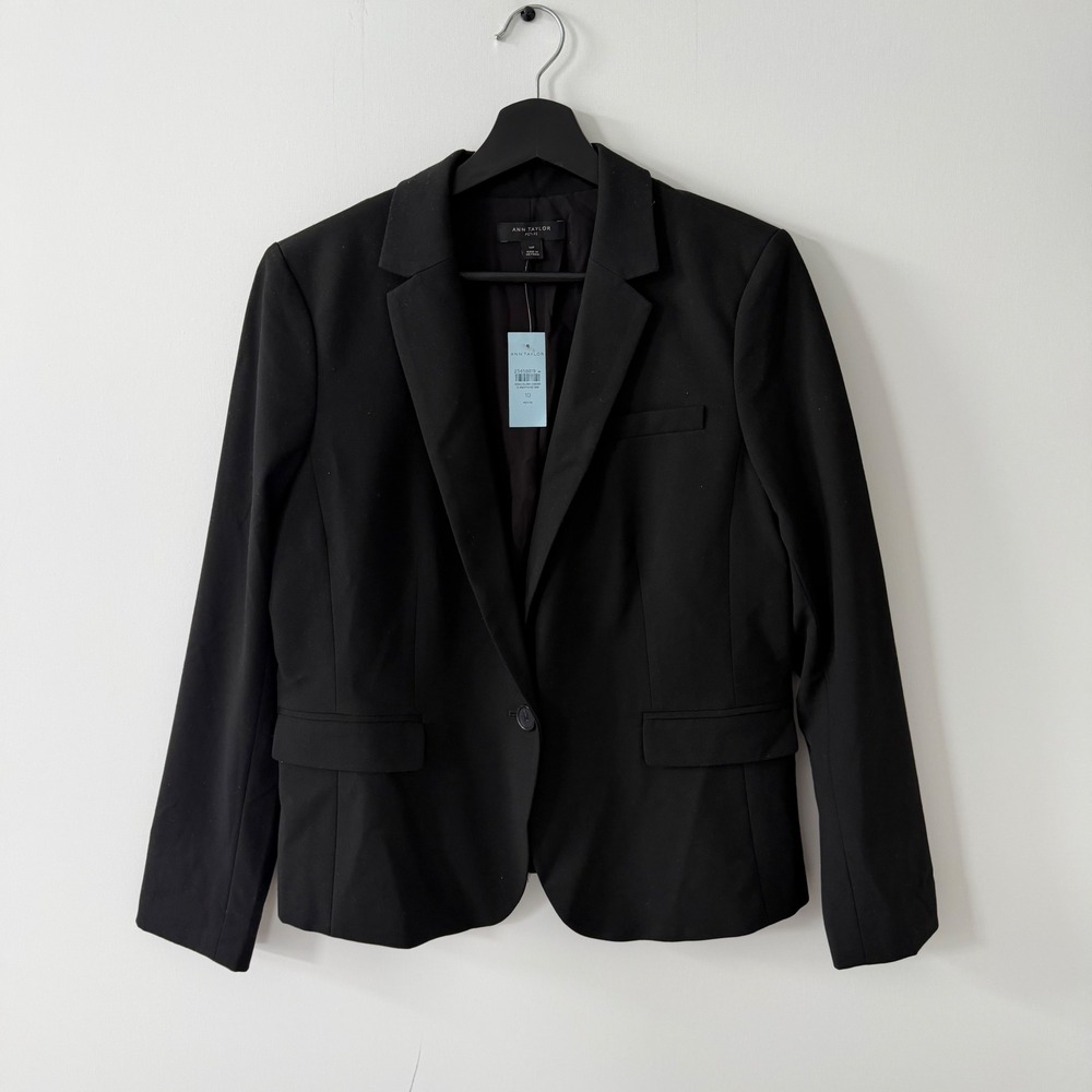 Ann Taylor Petite Black Single Button Blazer Jacket Womens 10P New